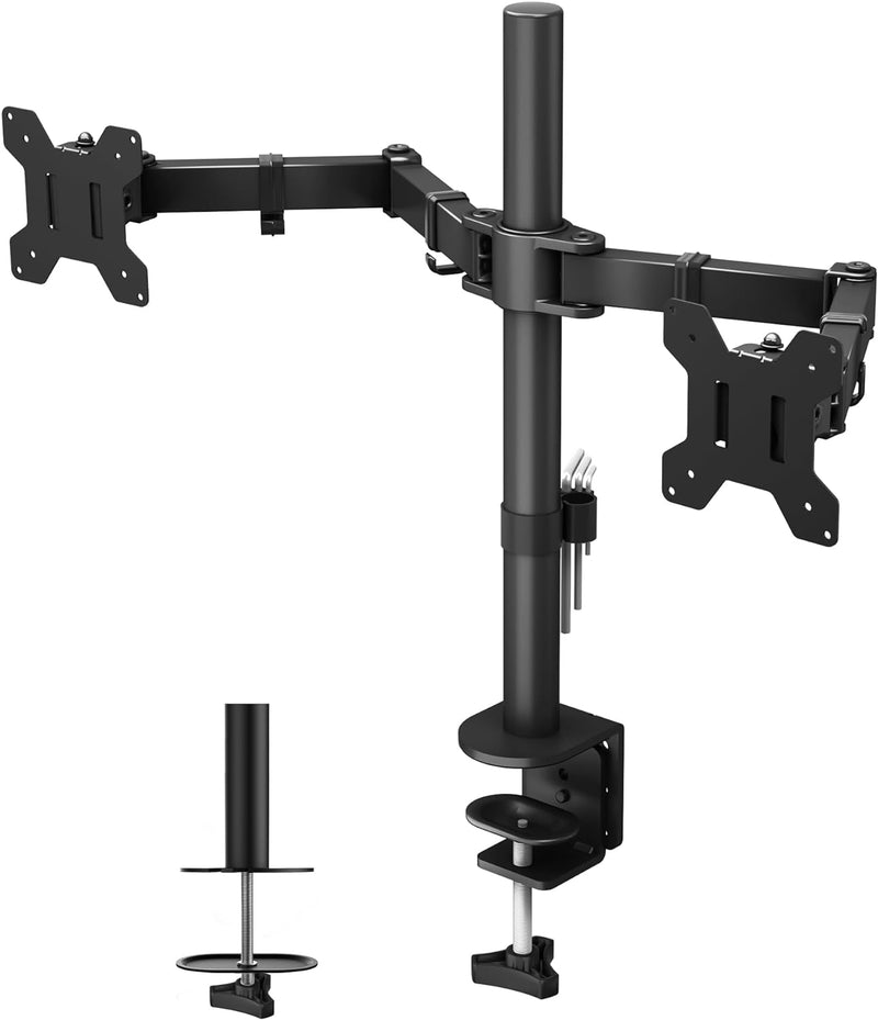 BONTEC Monitor Halterung 2 Monitore für 13-27 Zoll Flach & Curved Bildschirm, Monitor Tischhalterung