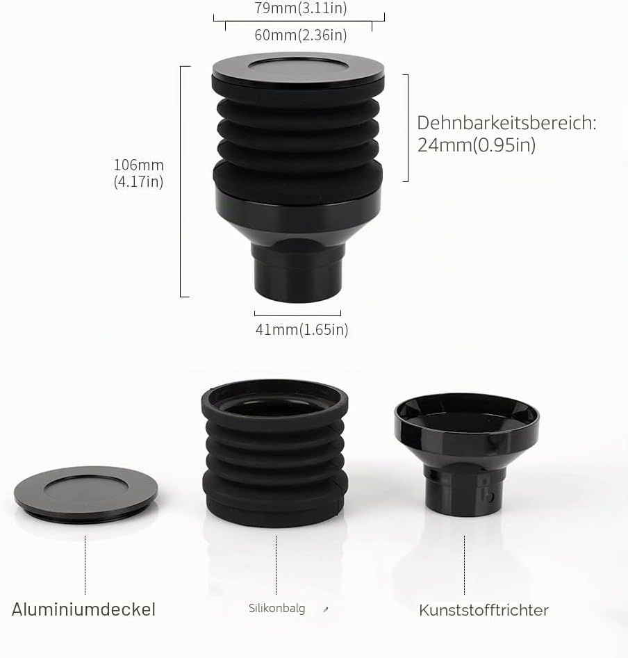 Eureka Mignon Mahlwerk Einzeldosis Trichter Advanced Add-On mit Silikonbalg mit Mental Deckel schwar