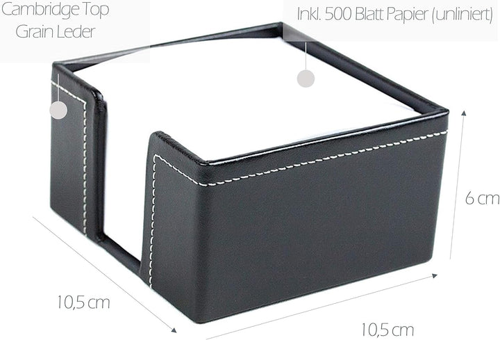 DELMON VARONE - Zettelkasten Cambridge Top Grain Leder schwarz, Zettelbox inkl. 500 Blatt Papier, No