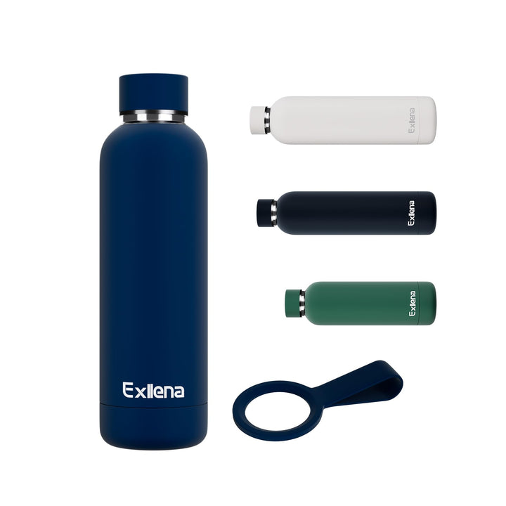 Exllena Trinkflasche Edelstahl 500ml - Hochwertige Thermosflasche Mit Silikongriff für Sport, Büro u