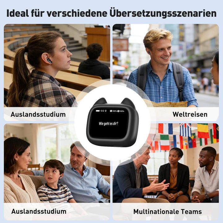 MS102 KI Übersetzer Kopfhörer, 3-in-1 Übersetzungskopfhörer für 134 Sprachen, Bluetooth 6.0 Sprachen