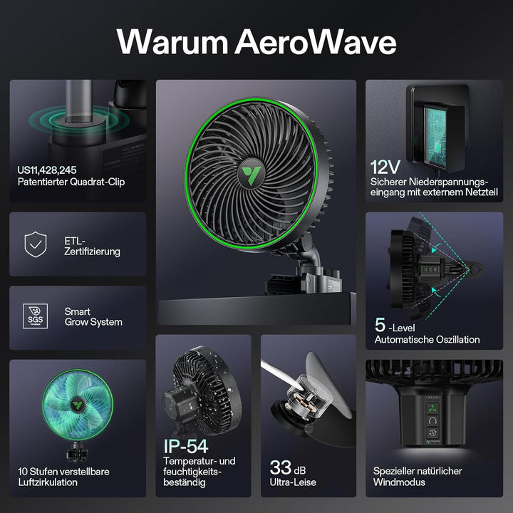 VIVOSUN AeroWave E6 Gen2 Growzelt-Clip-Ventilator150 mm, EC-Motor Smarte WLAN-Steuerung,10-stufiger