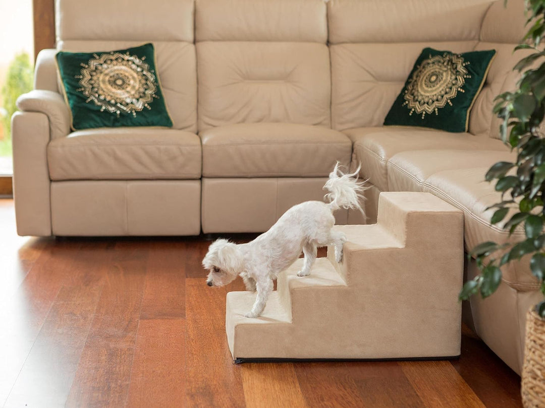 PillowPrim Tiertreppen Einganghilfe Kleinere Hunde Stufen Rampe Katzentreppe 4 Stufen Gross Beige Hö