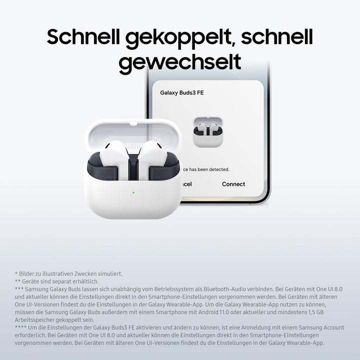 Samsung Galaxy Buds3 FE, Kabellose In-Ear-Kopfhörer inkl. mobeen Soft Clear Case, Ausgewogener Klang
