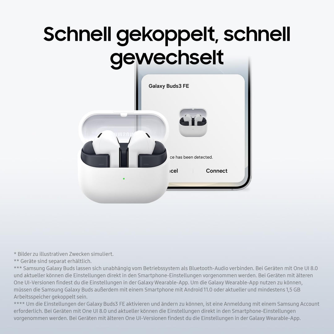 Samsung Galaxy Buds3 FE, Kabellose In-Ear-Kopfhörer inkl. mobeen Soft Clear Case, Ausgewogener Klang
