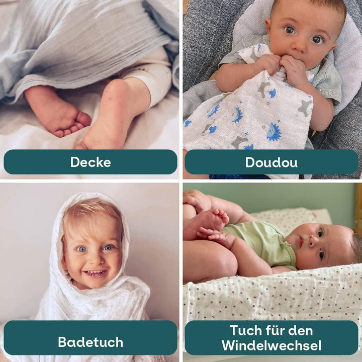 KOALA BABYCARE - Neugeborenes Musselin 80x80 cm - Packung mit 3 Stück - Neugeborenen-Baumwolldecke -