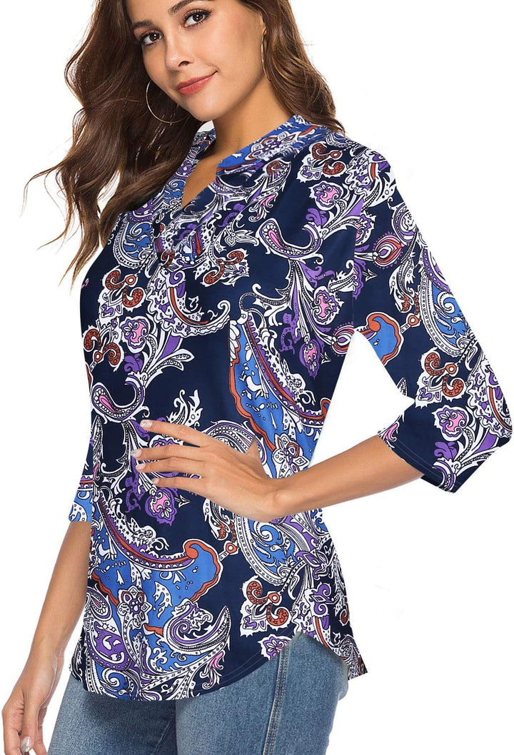 CEASIKERY Damen Shirt Tunic Shirt Tunic L Violett (Blumenmuster), L Violett (Blumenmuster)