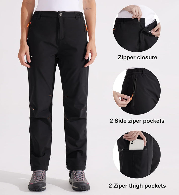 Libin Damen Wanderhose Thermohose Gefüttert Winter Outdoorhose Warme Softshellhose Wasserdicht Windd