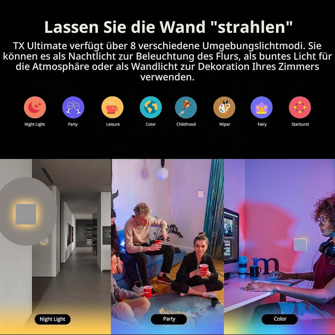 SONOFF T5 3 Gang WiFi Smart Touch Lichtschalter, 2 Wege Wireless Wandlichtschalter, Full Touch, LED,