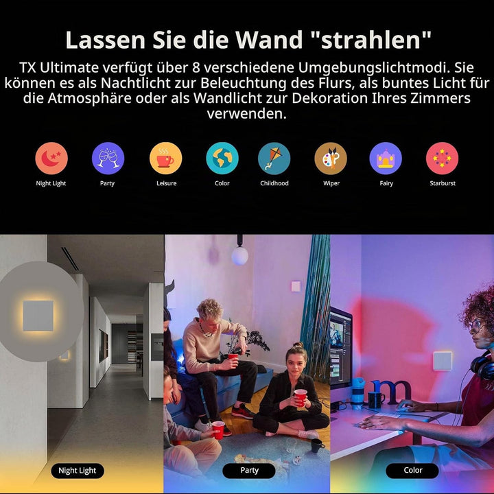 SONOFF T5 3 Gang WiFi Smart Touch Lichtschalter, 2 Wege Wireless Wandlichtschalter, Full Touch, LED,