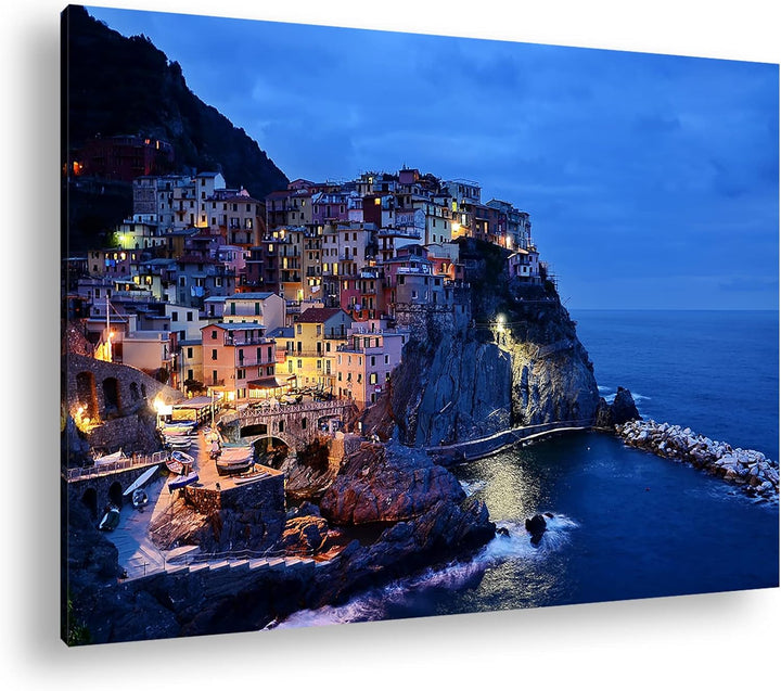 deyoli Cinque Terre Küstenstreifen in Italien bei Nacht im Format: 80x60 als Leinwandbild, Motiv fer