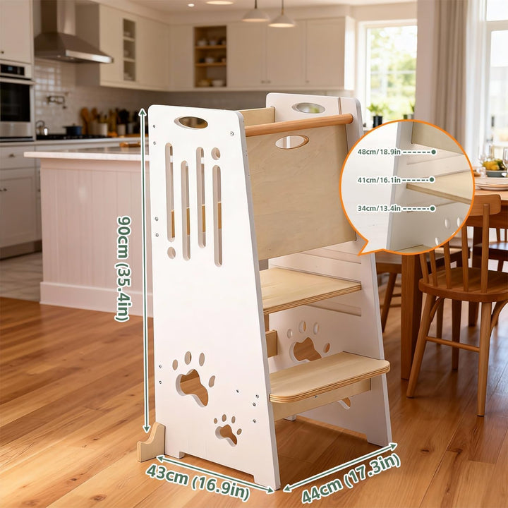 Kleinkind Tritthocker Kinderhocker, Höhenverstellbar (Weiss) | Sicher & Stabiler Toddler Tower & Ler