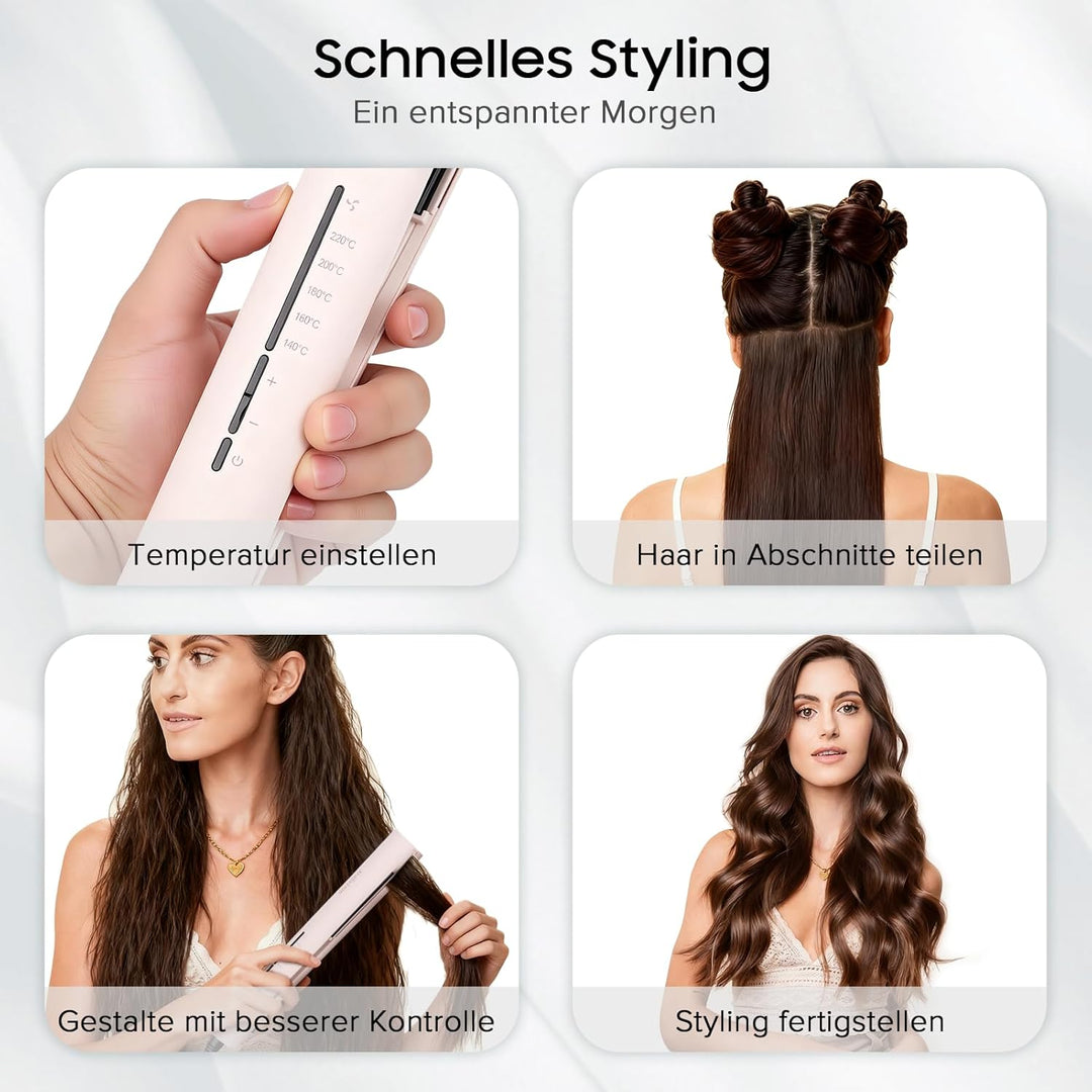 2-in-1 Haar Glätteisen und Lockenstab – 31mm Keramik Ionen Glätteisen für Locken und Glätten mit 5 T