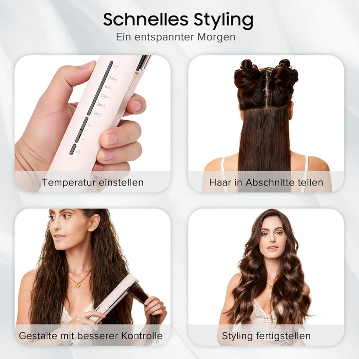 2-in-1 Haar Glätteisen und Lockenstab – 31mm Keramik Ionen Glätteisen für Locken und Glätten mit 5 T