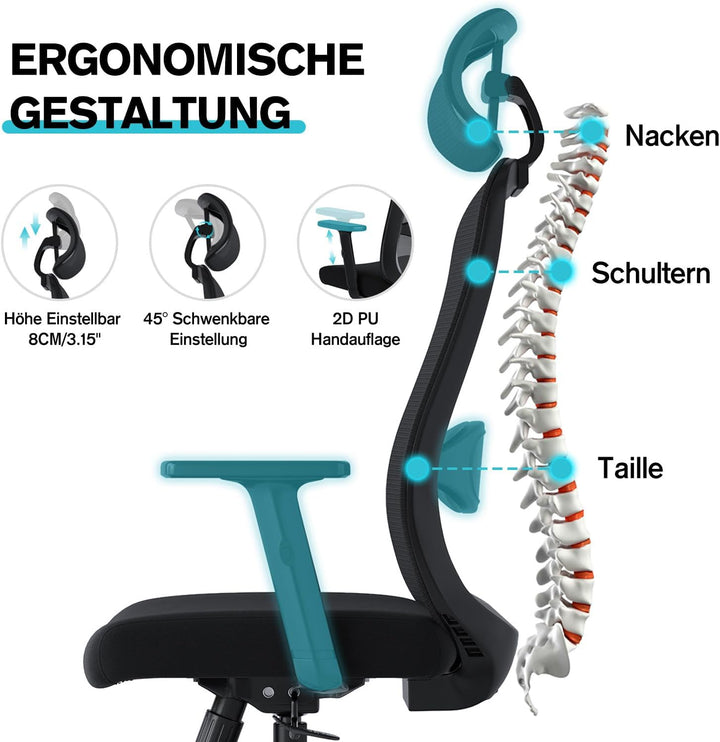 Bürostuhl Ergonomisch Schreibtischstuhl, Drehstuhl mit Schaumstoff-Lendenkissen, Bürostühle mit Vers