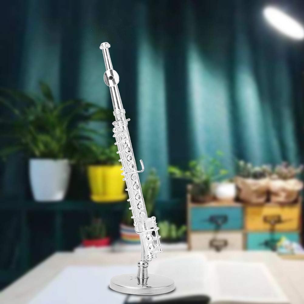 Kupfer Miniaturflöte -Modell, 11 cm handgefertigtes nicht spielbares Musikdekor mit Ausstellungsstän