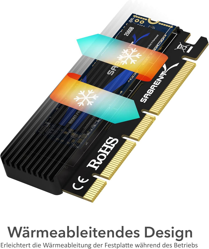 Sabrent M.2 SSD NVMe PCIe Adapter mit Aluminium Kühlkörper und Wärmeleitpad, für SSD 1TB, SSD 2TB, S