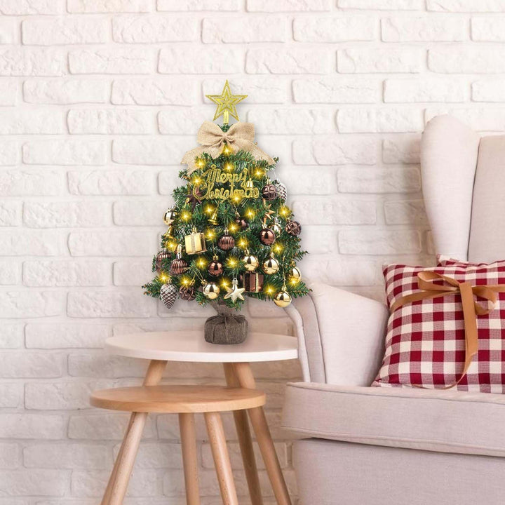 SVNVIOZ Mini 50cm Weihnachtsbaum mit Bronze Gold Weihnachtskugeln, Kleiner Weihnachtsbaum Stern Baum