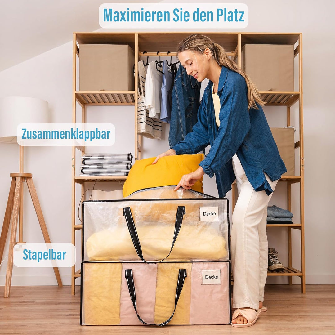 VENO 10er-Pack Umzugstaschen XXL (87 Liter) Aufbewahrungstasche mit Starken Griffen & Reissverschlus