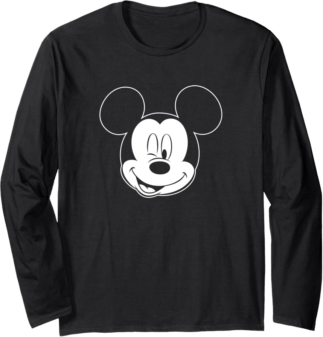 Disney Mickey Winking Plain Face Outline Langarmshirt