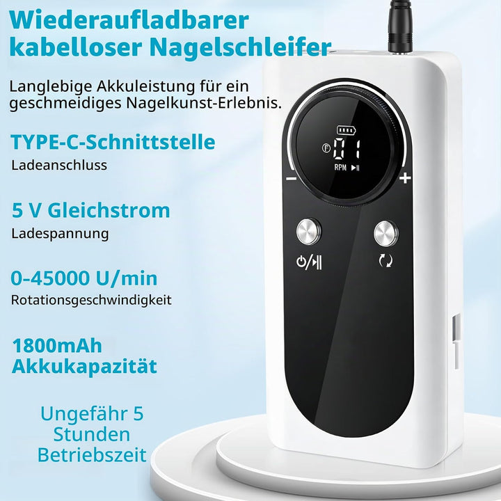 Elektrische Nagelfeile, Professionell Elektrische Nagelfräser mit LCD-Display, 45000 U/Min Tragbare