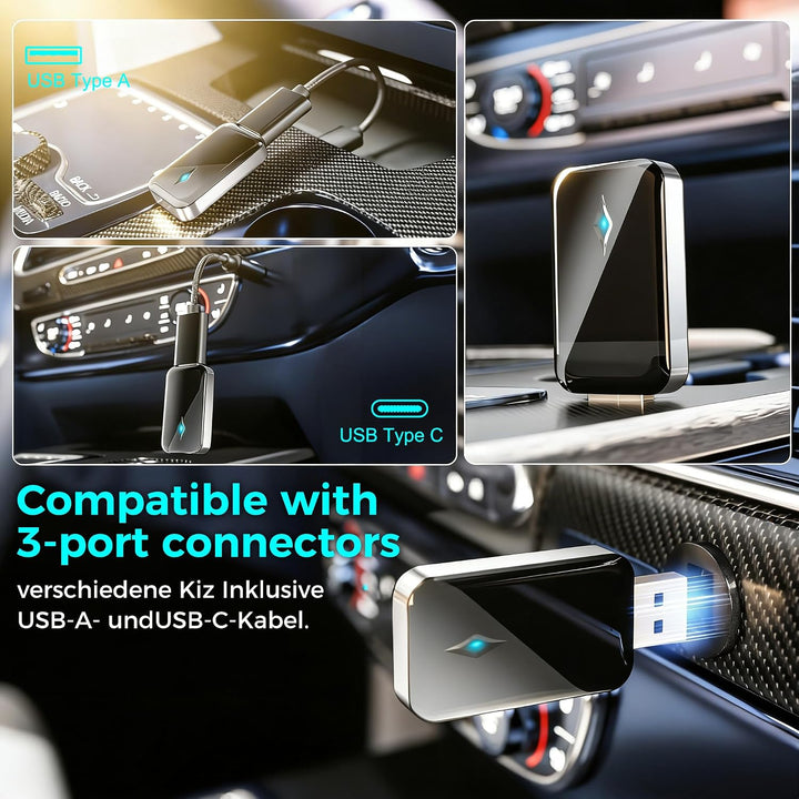 Wireless Adapter für CarPlay, Superschnelle Upgrade von Wired auf Wireless, Plug und Play, Mini &amp; St