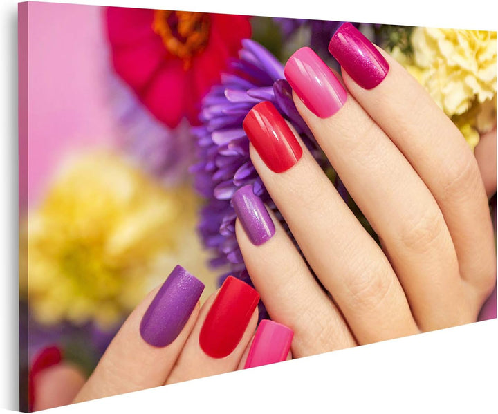 islandburner Bild auf Leinwand Nageldesign Blumen Farbiger Lack Frau Hand Bilder Wandbilder Poster L