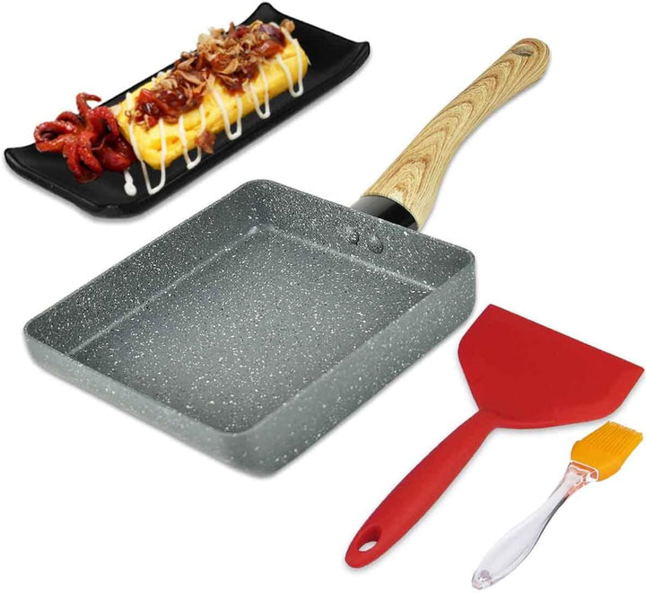 Artcome Japanese Omelette Pan Non stick Coating Tamagoyaki Egg Pan with Tamagoyaki Plate, Silicone S