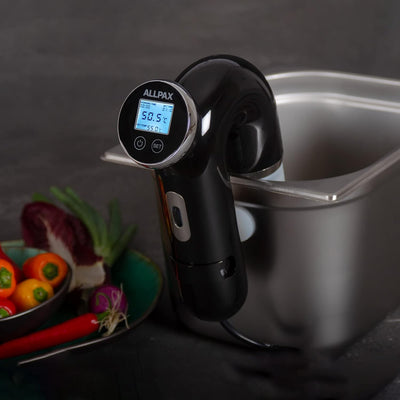 Allpax SVU Sous Vide Garer in Schwarz, für Wasserbäder bis 20 l, gebogenes Design mit LED-Display, z