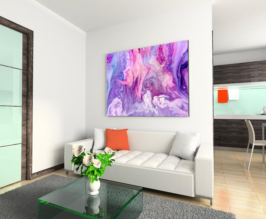 Paul Sinus Art Fotoleinwand 90x60cm Abstraktes Violettes Acrylgemälde auf Leinwand Exklusives Wandbi