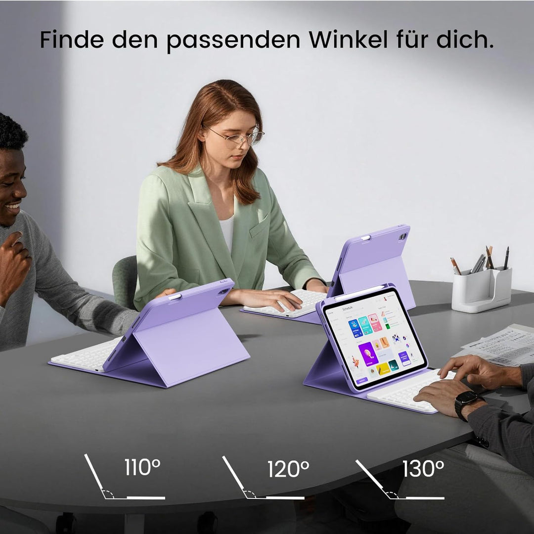 Hülle mit Tastatur für iPad 11/10 Generation mit Stifthalter, Magnetisch Abnehmbare Kabellose Blueto