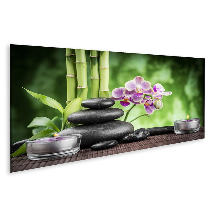 islandburner Bild auf Leinwand Spa Konzept Zen Basaltsteinen Orchidee Und Kerzen Bilder Wandbilder P