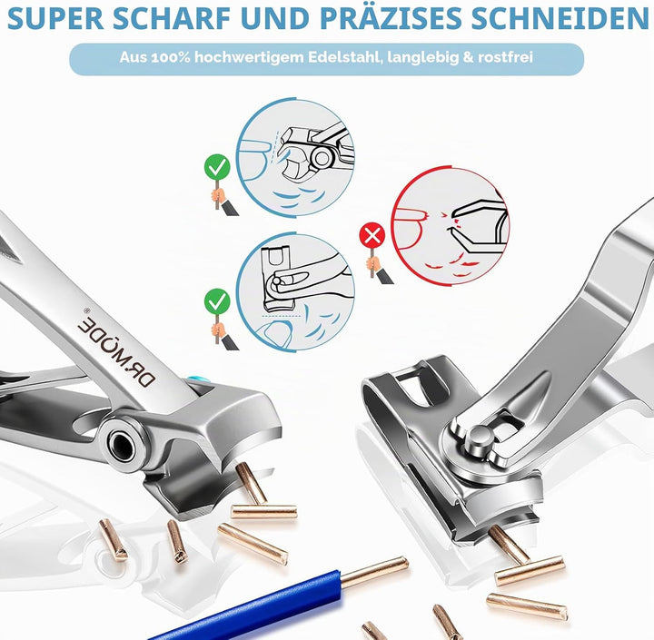 DRMODE Nagelknipser Set, Zehennagelknipser für dicke Nägel mit breiter Backenöffnung und scharf gebo