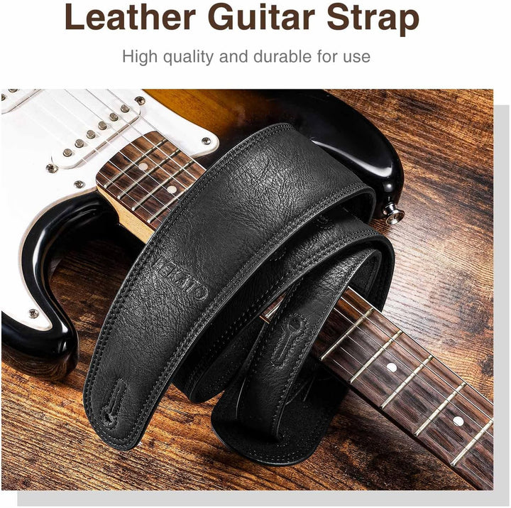 LEKATO Gitarrengurt aus Leder mit dicker Schaumstoffpolsterung, breiter Bassgitarrengurt für Bass, E