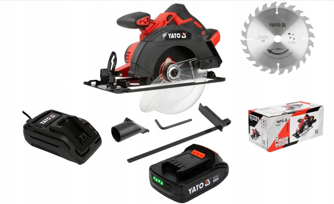 YATO Profi AKKU Handkreissäge 18V | 2,0 Ah Li-Ion Akku | Schnellladegerät | Staubsaugeradapter | Säg