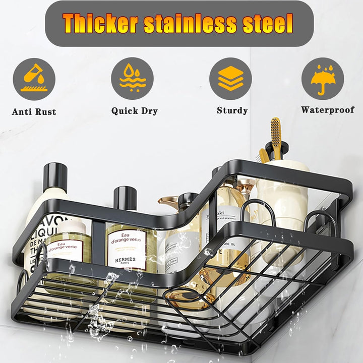 ZVZM Duschablage Ohne Bohren Schwarz Edelstahl, Duschregal Ecke 3 Stück, Duschkörbe & Duschablagen,