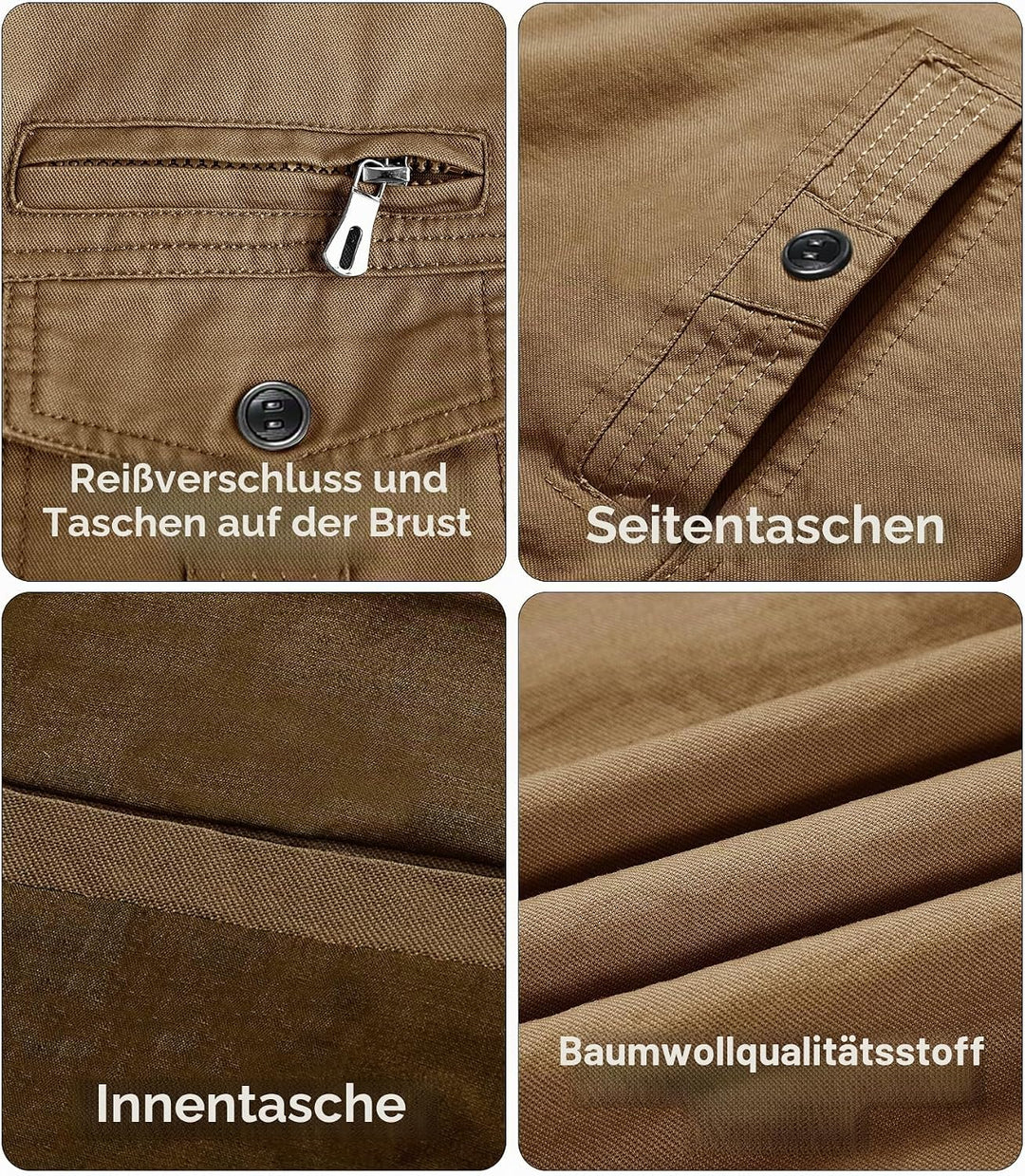 EKLENTSON Herren Arbeitsjacke Workwear Übergangsjacke Cargo Jacke mit Vielen Taschen L Khaki #91, L