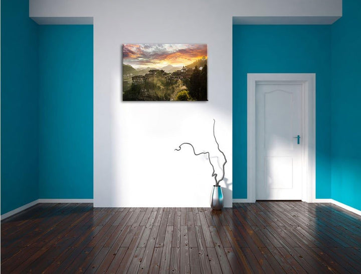 Pixxprint Gigantisches Dorf in China als Leinwandbild/Grösse: 100x70 cm/Wandbild/Kunstdruck/fertig b