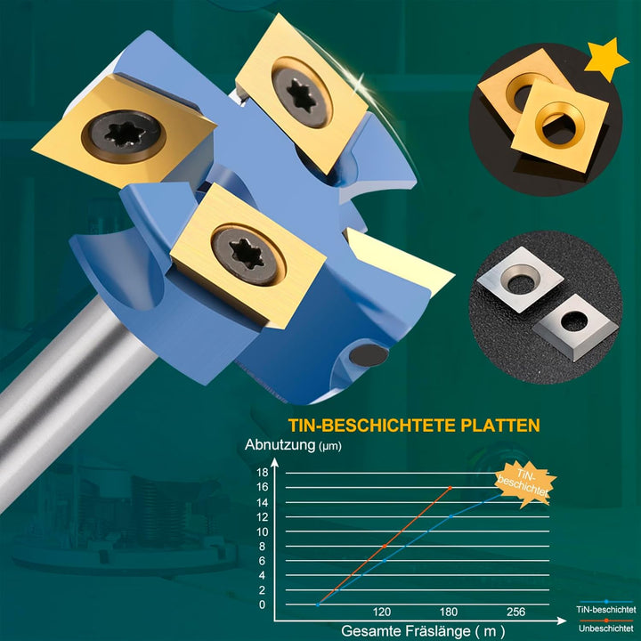 Planfräser 8mm Schaft 4 Zähne Ø 38.1mm Planfräser für oberfräse Hobmlfräser mit Wendeplatten Nutfräs