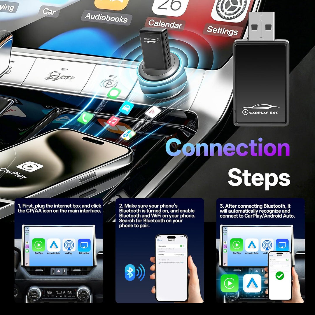 4in1 Wireless CarPlay Adapter – Kabelgebunden zu Kabellos für CarPlay &amp; Android Auto mit Mirror Link