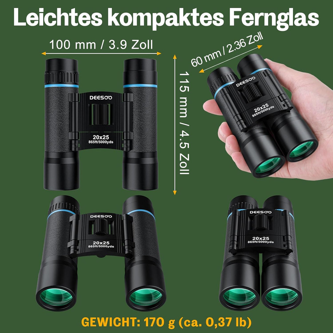 20x25 Kleines Fernglas Erwachsene und Kinder - Deesoo Kompakt Fernglas für Vogelbeobachtung Jagd - M