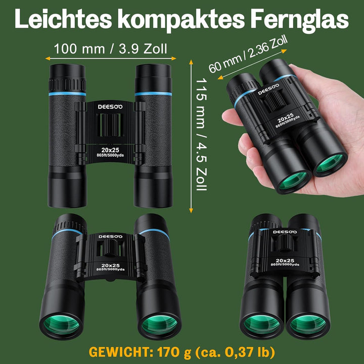 20x25 Kleines Fernglas Erwachsene und Kinder - Deesoo Kompakt Fernglas für Vogelbeobachtung Jagd - M