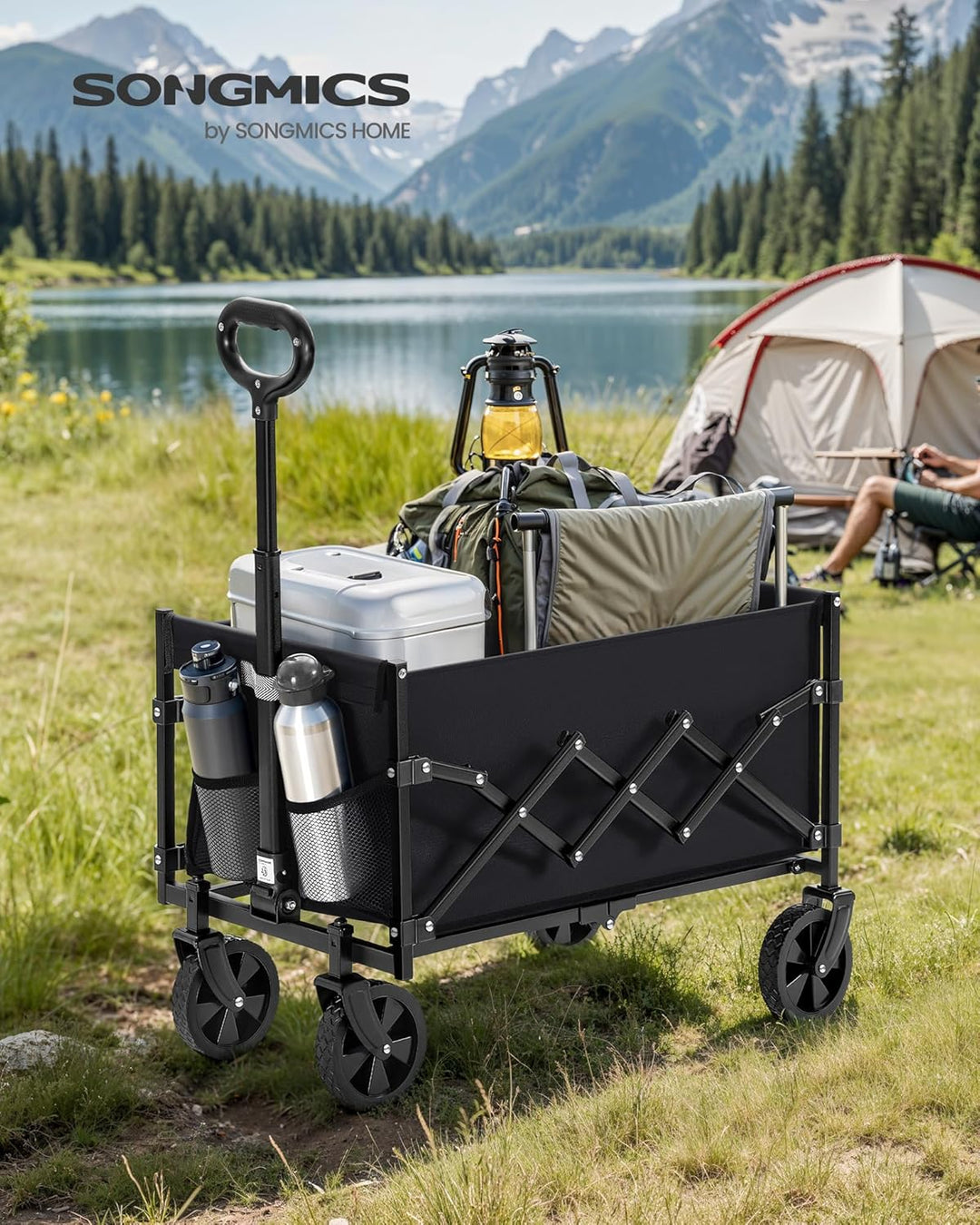 SONGMICS Kleiner Handwagen faltbar, Gartenwagen, kompakt, mit Griff, mit 4 verstärkten Rollen, Davon
