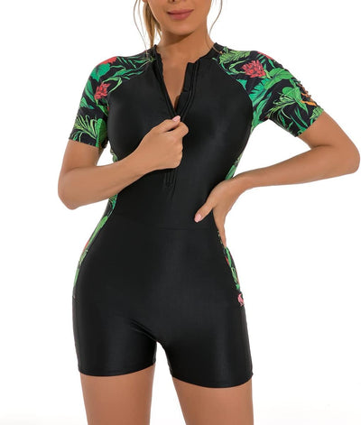 FYMNSI Damen Surfanzug Badeanzug mit Bein Reissverschluss Einteiler Rashguard UPF 50+ Bademode Surfe