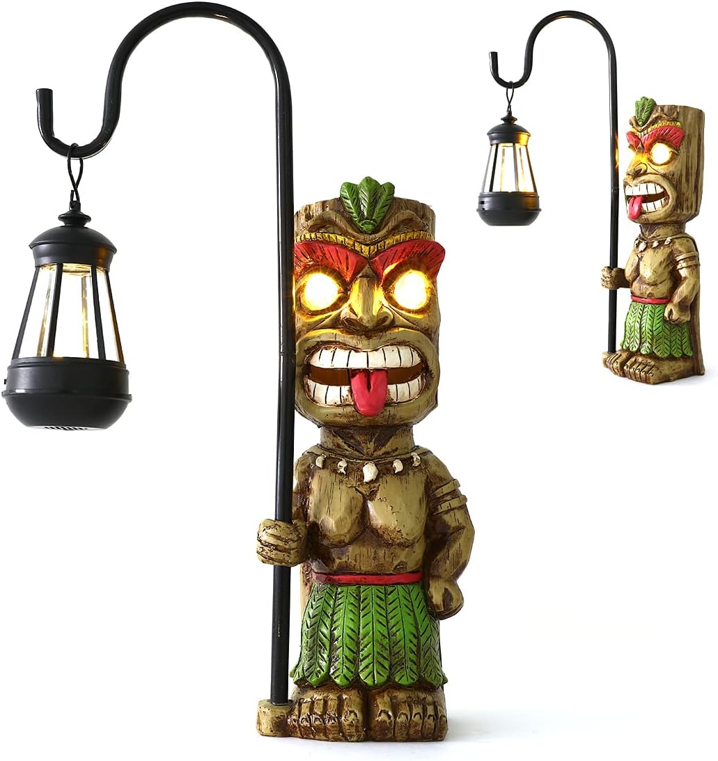MIBUNG Verbesserte Tiki Dekor Gartenstatue, Grosse Tiki Figur mit Solar Laterne Lichter, Hawaiian Tr