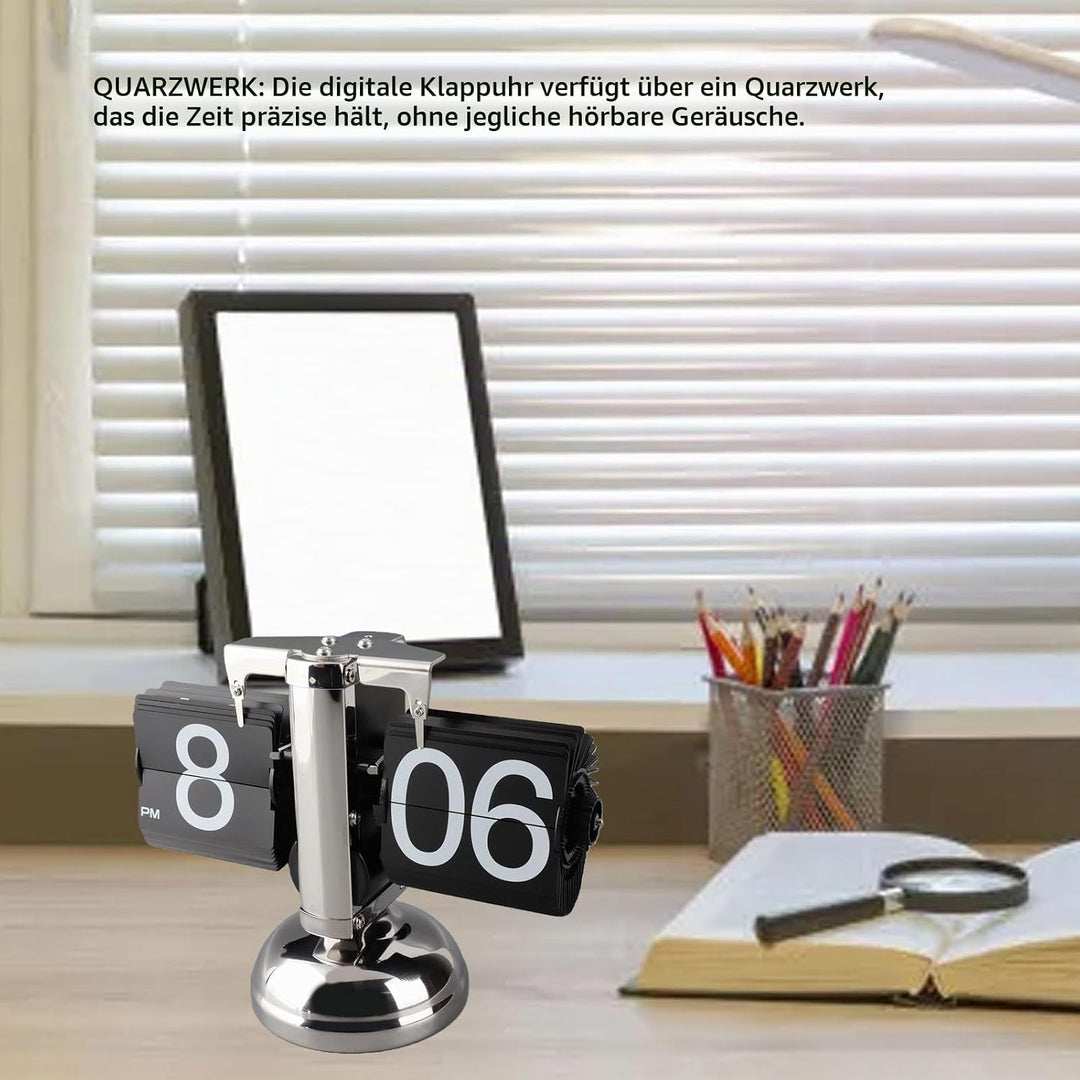 Cocoarm Digitale Flip-Down-Uhr, Retro minimalistische mechanische Auto-Flip-Uhr, Edelstahl, grosse Z
