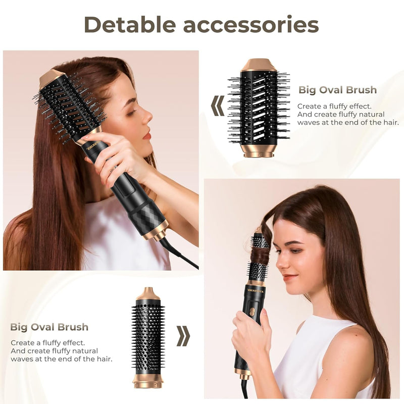 6 in 1 Warmluftbürste Set, Airstyler, mit 6 Ersatz: 1000W Haartrockner,Rundbürstenföhn Thermal Brush