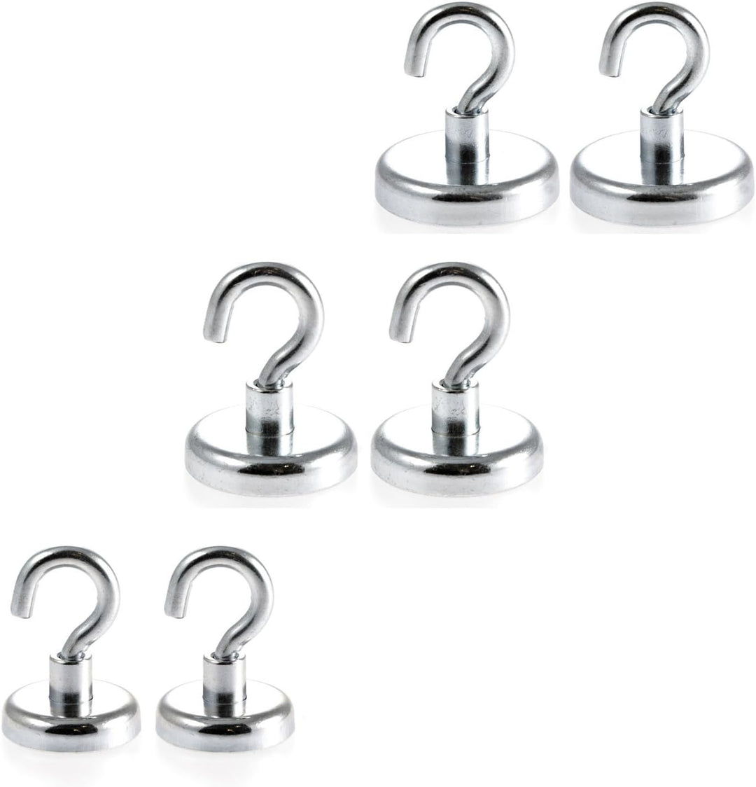 Magnetastico® | Set mit 6 sehr starken Neodym-Hakenmagneten N35 | Je 2x Magnethaken 32, 36 & 42 mm Ø
