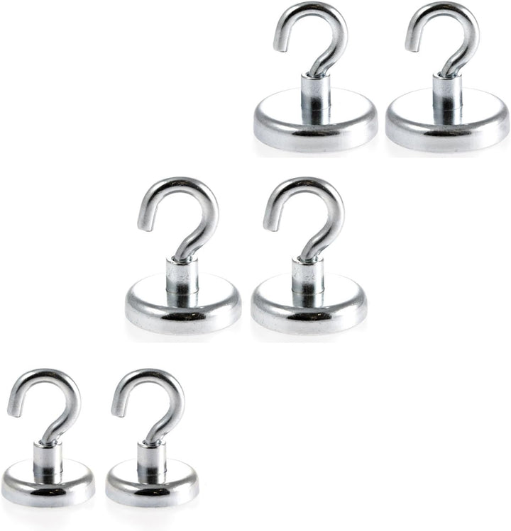 Magnetastico® | Set mit 6 sehr starken Neodym-Hakenmagneten N35 | Je 2x Magnethaken 32, 36 & 42 mm Ø