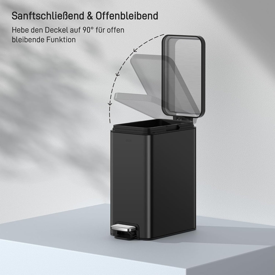EKO Stella Mülleimer Bad 10L, Kleiner Abfalleimer fürs Badezimmer mit Soft-Close-Deckel, fingerabdru